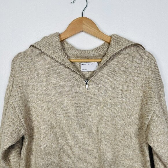 ASOS Oversized Tan Neutral Shawl Turtle Neck 1/4 Zip Knit Sweater | X-Small - Picture 4 of 10